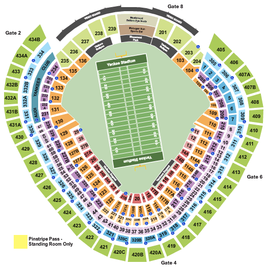 Yankee Stadium Pinstripe Bowl Seating Chart